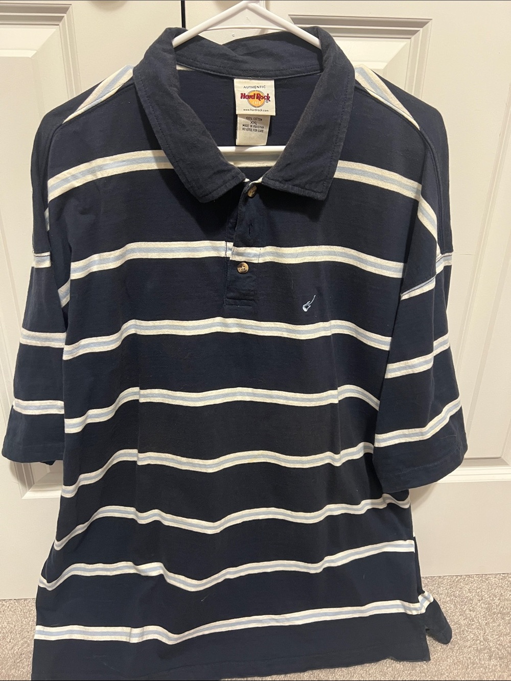 Hard Rock Cafe Navy & White Striped Polo